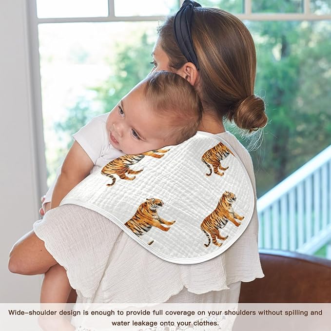 Tropical Tigers Animal Grey Burp Cloths Baby Boys Girls Absorbent Soft Cotton Burping Cloths Rags, 1 Pack