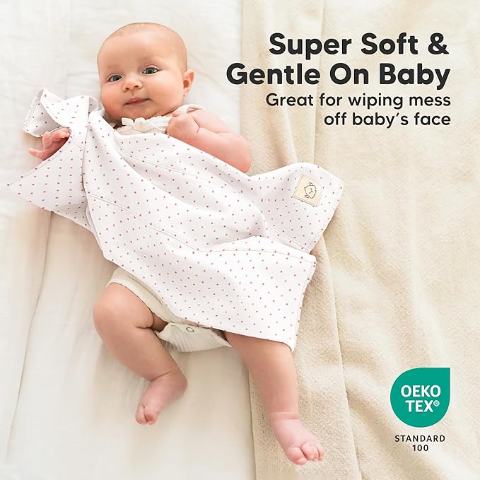 Organic Burp Cloths Baby Boy, Girl - 6-Pack Large 100% Cotton Burping Cloths for Babies, Spit Up Rags, Super Absorbent, Ultra Soft Newborn Rag, Gender Neutral, Machine Washable, Durable (Blush)