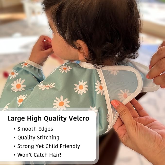 Waterproof Long Sleeve Bib – Machine Washable Baby Bibs for Eating – Baby Smock Bib for Toddler – BLW Supplies for Baby