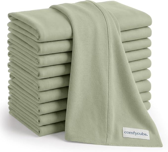 Comfy Cubs Baby Burp Cloths Set (Pack of 10) - Large, 6-Layer, Ultra Absorbent 100% Cotton for Infant Spit-Up, Drool, and Messes - Soft, Gentle, Thoughtful New Born Baby Gifts, Sage