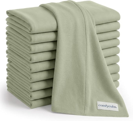 Comfy Cubs Baby Burp Cloths Set (Pack of 10) - Large, 6-Layer, Ultra Absorbent 100% Cotton for Infant Spit-Up, Drool, and Messes - Soft, Gentle, Thoughtful New Born Baby Gifts, Sage