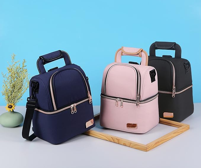 Breast Milk Baby Bottle Cooler Bag Waterproof Baby Food Insulation Maternity Backpack Double Layer Fresh Keeping Travel Handbag for Nursing Mom Daycare UH12 Black