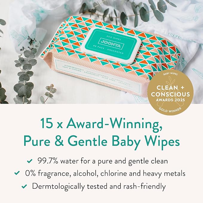JOONYA Unscented Baby Wipes — Plant-Based, Fragrance-Free Bulk Diaper Wipes | Hypoallergenic, Non-Toxic & Biodegradable Wet Wipes for Sensitive Newborn Skin | 1 Pack of 80