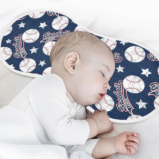 Muslin Burp Cloths for Baby Boys and Girls - 4-Pack Ultra Absorbent Baseball Muslin Washcloths, Newborn Towel, Milk Spit Up Rags, Burp Cloth Bib for Unisex, 22 x 11 Inch