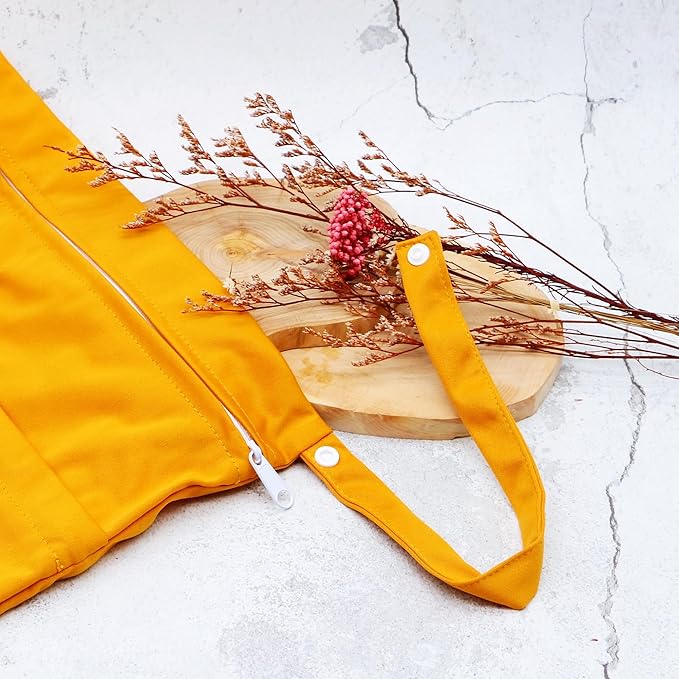 2pcs Cloth Diaper Wet Dry Bags Waterproof Reusable with Two Zippered Pockets Travel Beach Pool Daycare Soiled Baby Items Yoga Gym Bag for Swimsuits or Wet Clothes (3036-2-ginger)