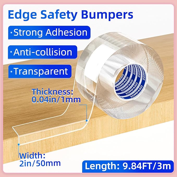 ZOMPAGO Clear Soft Corner Protectors for Baby Safety Furniture Strip 2in(W) x9.84FT(L), Sharp Edge Table Corner Bumpers, Wall Corner Guards, Baby Proof Corner Protectors for Cabinet & Window Edge