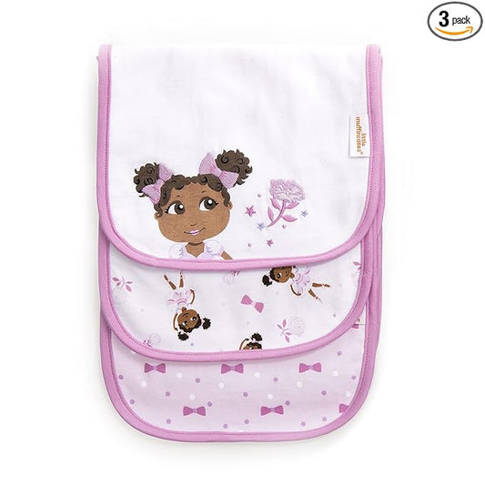 Little Muffincakes Burp Cloths 3 Pack Soft Knitted Jersey, Ballerina Theme (Zhara) Newborn & up, Pink