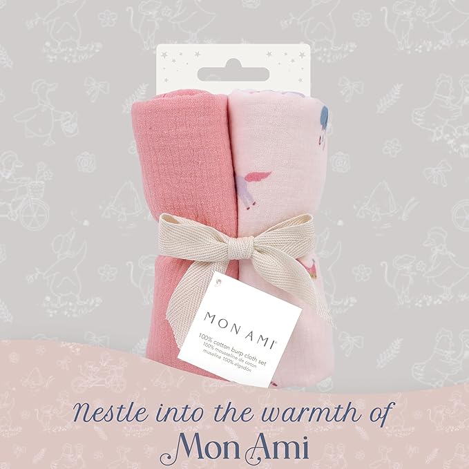 MON AMI Muslin Burp Cloths for Baby – 100% Cotton Burping Cloths for Babies, Extra Absorbent, Ultra-Soft, Baby Essentials