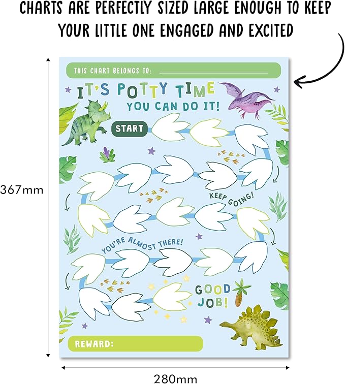 Potty Training Sticker Chart for Boys x10 pcs - Potty Time Dinosaurs- Potty Training Rewards for Toddlers Boys - Reward Sticker Chart Routine Calendar - Train to Poop - by Central 23