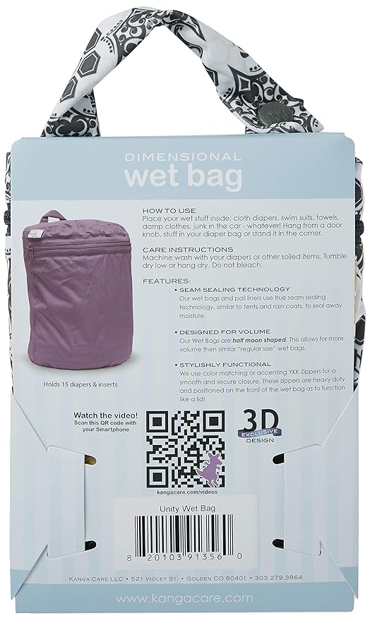 Kanga Care Wet Bag Seam Sealed Waterproof 3D Dimensional for Baby Cloth Diapers, Travel, Beach, Pool, Gym, Swim | Unity