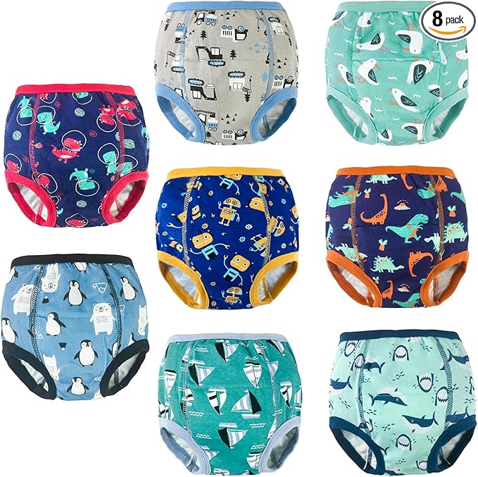 8 Packs Reusable Potty Training Underwear for Potty Training and Strong Absorbent Training Underwear for Boys 2t