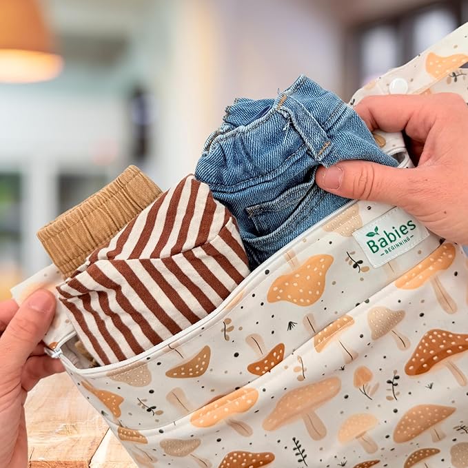 2-Pack Wet Bags – Waterproof Travel Bags for Cloth Diapers, Baby Essentials & Swimwear – Reusable Wet Dry Bag with Double Zipper & Handle for Diaper Bag & Beach Trips (Amber Cap)