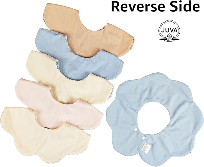 JUVA 6-Pack Organic Cotton Baby Bibs, Absorbent & Reversible, 360° Rotating Drool Bibs for Boys & Girls 0-24M