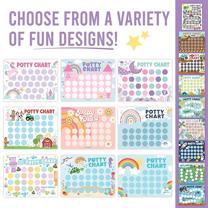 Hadley Designs Potty Training Chart for Toddlers Boys -10 Sticker Potty Chart for Toddlers Girls, 8.5x11 Potty Training Sticker Charts for Toilet Success, Farm Animals Toddler Reward Chart for Kids