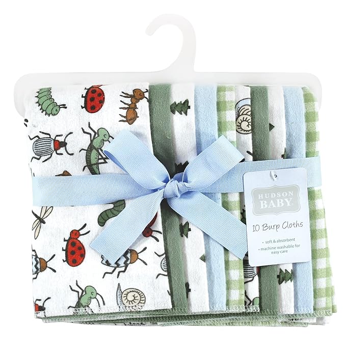 Hudson Baby Unisex Baby Cotton Flannel Burp Cloths, Bugs, One Size