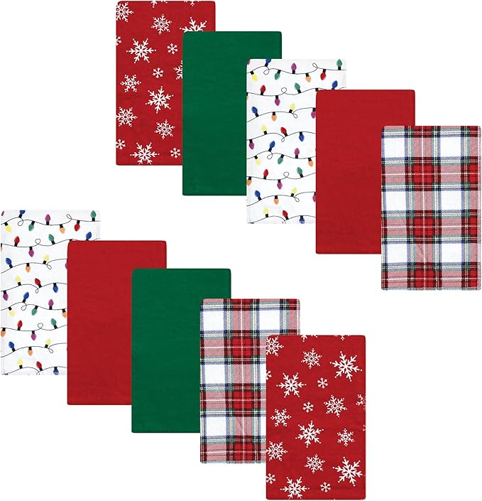 Luvable Friends Hudson Baby Flannel Burp Cloths 10pk, Classic White Tartan