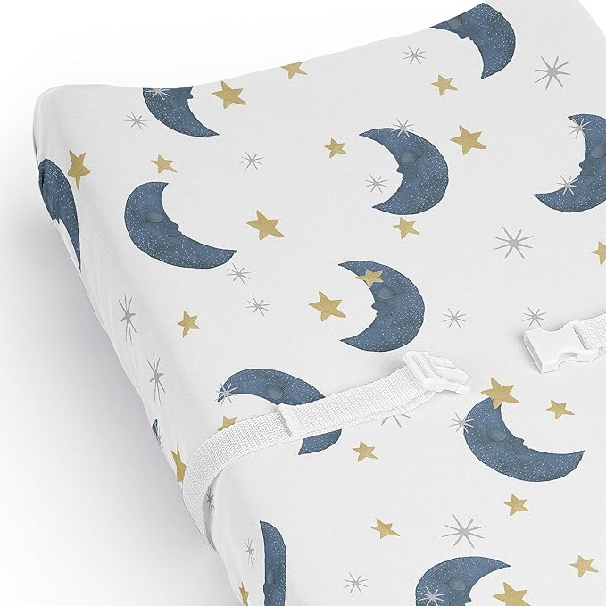 Sweet Jojo Designs Baby Changing Pad Cover Sheet (Moon and Star) for Girls/Boys, Infant/Newborn Diaper Change Table Mat Covers (Watercolor, Celestial, Sky, Stars & Moons, Outer Space, Navy Blue, Gold)