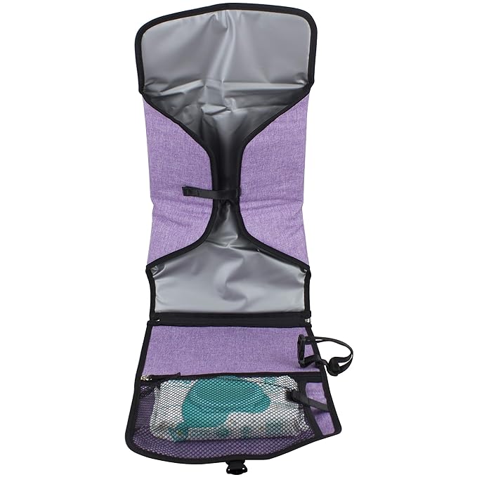 BODHI Baby Portable Water Resistant Diaper Changing Pad & Diaper Changing Kit Travel Bag Baby Station On The Go, Purple Chambray
