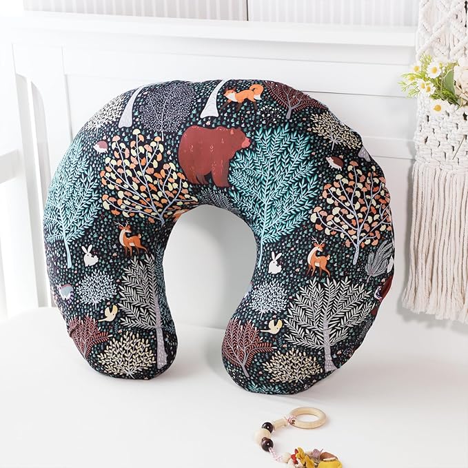 Baby Nursing Pillow Cover, Woodland Breastfeeding Pillow Slipcover Girls Boys, Nursing Pillow Case for Newborn, Soft Fabric Fits Snug On Infant, Washable and Breathable, Animals