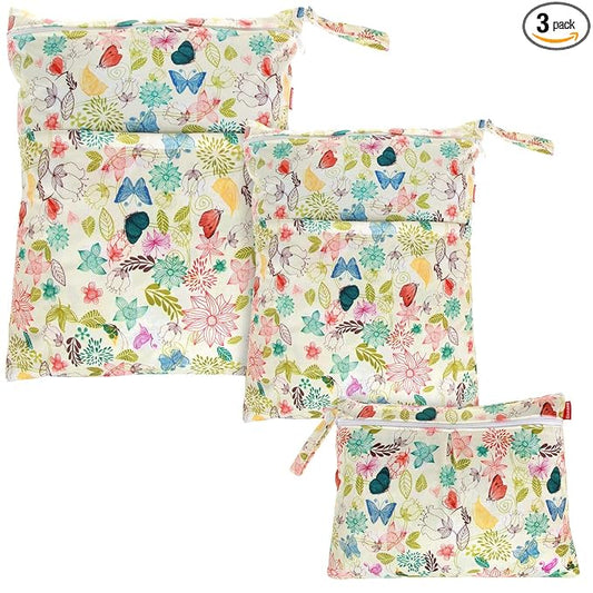 Damero 3pcs Pack Wet Dry Bag for Cloth Diapers Daycare Organizer Bag, Jungle