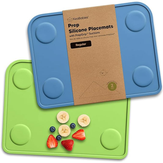 KeaBabies 2pk Silicone Placemats for Toddlers, Kids - 12x9 Non Slip Suction Baby Silicone Placemat for Restaurants, Dining Table,Travel, Easy to Clean, Food Grade/BPA-Free, Small Baby Table Mat (Kea)