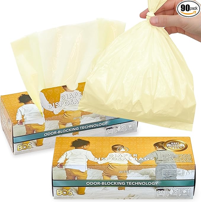 BOS Odor-Sealing Dirty Diaper Trash Bags - Scent & Smell Free - Cream Yellow - Medium (Pack of 2)