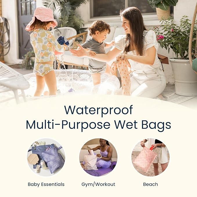 Tiny Twinkle Mess Proof Wet Bags | 2-Pack Reusable Waterproof Wet Bags for Swimsuits | Baby Clothes | Travel & Diaper Bag (Rainforest)