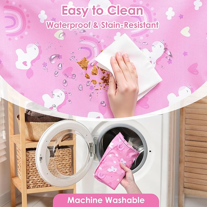 High Chair Cover, Baby High Chair Cover for Restaurants, Waterproof Portable Highchair Covers with 3-Point Harness for Eating, Travel, Home, Machine Washable, Fits Wooden Chairs (Pink)