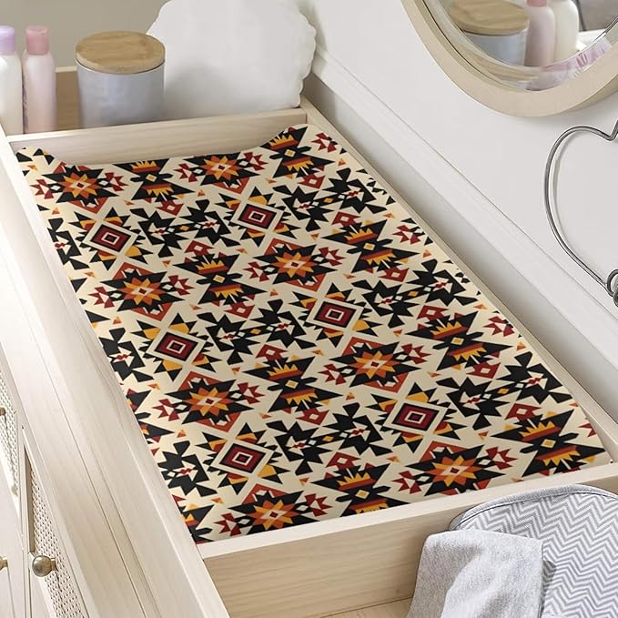 Western Tribal Pattern Baby Changing Pad Cover, Unisex Native American Geometric Nursery Diaper Changing Table Pad Mat Sheet for Boys Girls-16x32