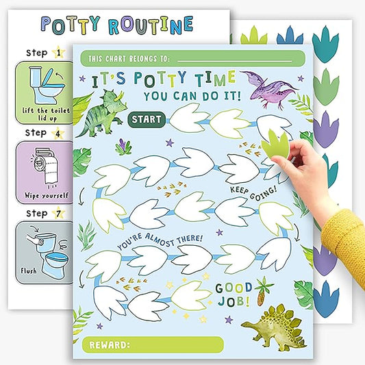 Potty Training Sticker Chart for Boys x10 pcs - Potty Time Dinosaurs- Potty Training Rewards for Toddlers Boys - Reward Sticker Chart Routine Calendar - Train to Poop - by Central 23