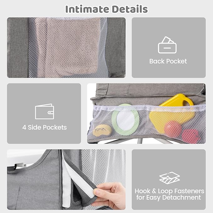 INFANS Baby High Chair, Foldable Portable Highchair for Babies and Toddlers with Travel Bag Adjustable Tray, 5 Point Harness, Compact Space Saver Infant Feeding Chair (Grey)