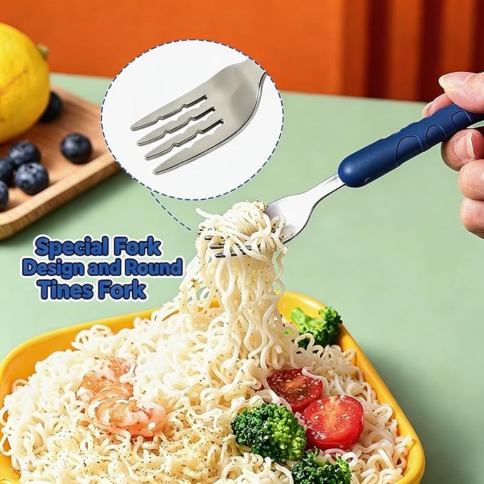 2-Piece Kid Utensils Set, 304 Stainless Steel Kids Fork and Spoon for Self-feeding, Safe Kid Silverware with storage case for School Lunch, Travel & Outdoors, Dishwasher Safe(BLUE)