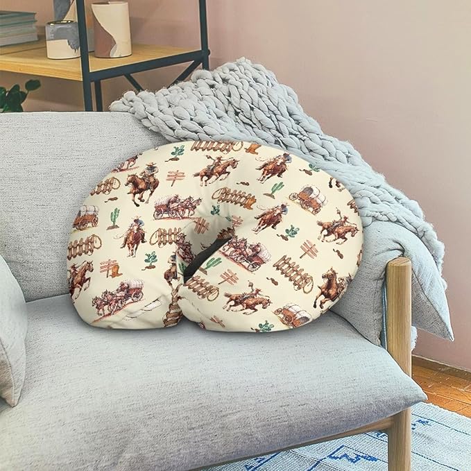 Western Cowboy Horse Nursing Pillow Cover for Boy Girl Breastfeeding Pillow Slipcovers Stretchable Newborn U-Shaped Breastfeeding Pillowcase Cushion Covers