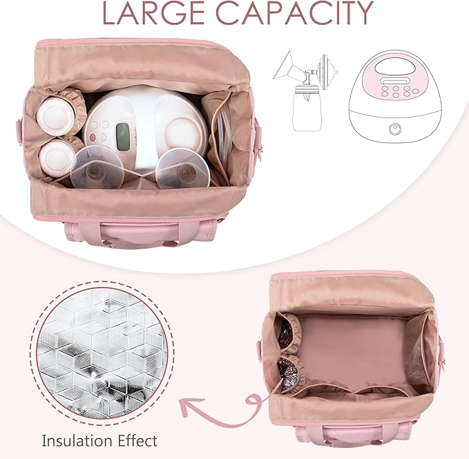 LUXJA Breast Pump Bag Compatible with Spectra S1 and S2 (with a Waterproof Mat), Pumping Bag for Breast Pump and Extra Parts, Pink