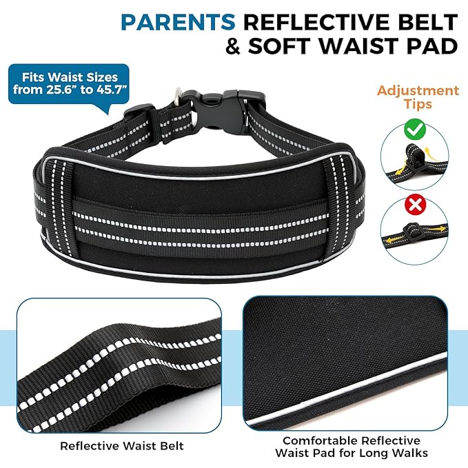 Waist Leash Harness with Soft Cushion for Autism Special Needs ADHD/ASD Children, Hands Free Safety Walking Harness with Light Reflector and 3 Padded Handles, Kids Adjustable Elopement Tether Leash