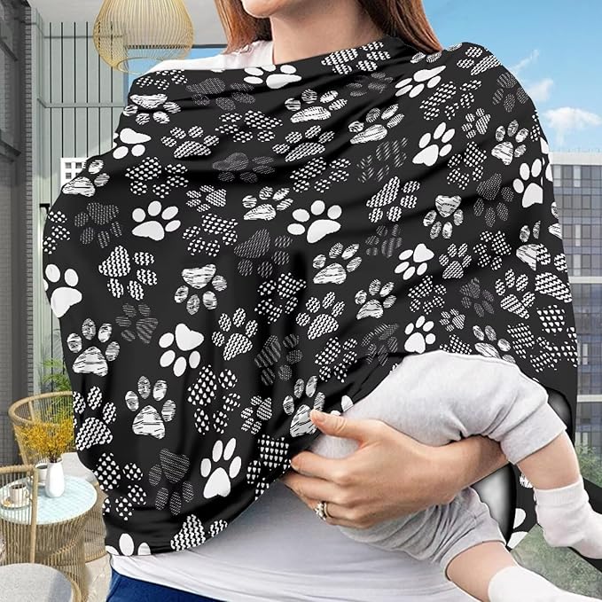 Belidome Dog Paw Breastfeeding Cover Gothic Baby Stuff White and Black Nursing Cover Car Seat Cover Baby Boy Stretchy Breathable