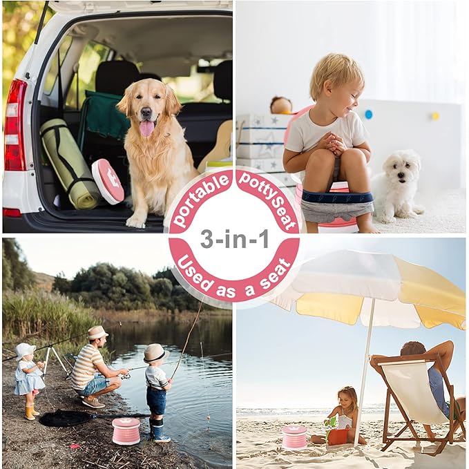 Travel Potty for Toddler Portable Potty for toddler Training Toilet Seat Apply to Seat Emergency Toilet for Car, Camping, Outdoor, Indoor（Pink) ﻿ ﻿