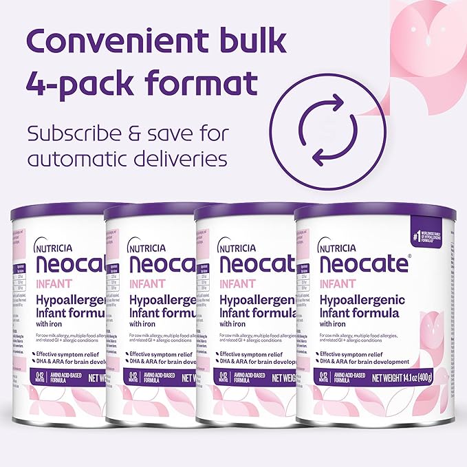 Nutricia Neocate Infant - Food Allergy Relief Hypoallergenic Baby Formula with Amino Acids - Supports Normal Growth - Dairy-Free Infant Formula with DHA, ARA - 0-12 months - 14.1 oz (4-Pack)