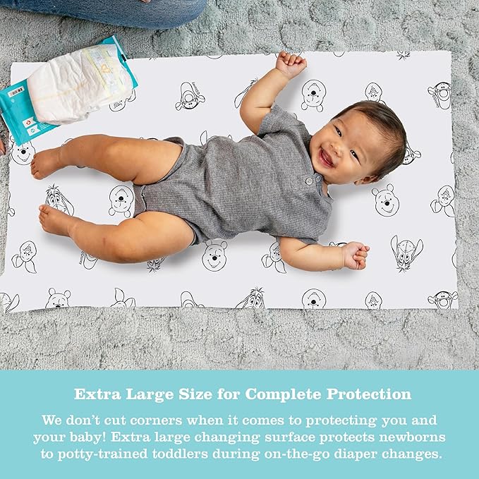 Disney Baby by J.L. Childress Disposable Changing Pads for Baby - Diaper Changing Table Covers, Travel Essentials for Babies, Absorbent Liner Pads, Leak-Resistant, 26"x18" - Winnie The Pooh, 24 Count