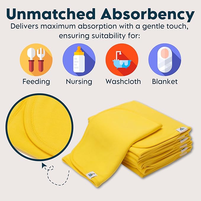 Toppy Organic Cotton Burp Cloths | Soft and Absorbent | Baby Infant Boys and Girls | Large - 21" x 10"