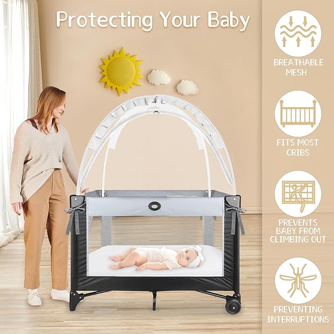 Crib Tent to Keep Baby from Climbing Out - Crib Net to Keep Baby in - Mesh Crib Climbing Prevention, Pop Up Crib Tent, Two-Way Self-Locking Metal Zipper (White, Small)