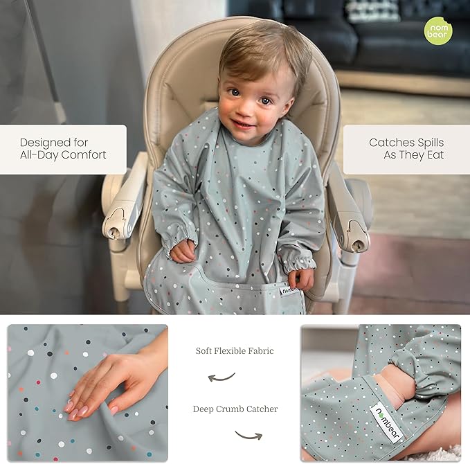 Waterproof Smock Baby Bibs for Eating (Boy or Girl 6-24 Months) - Toddler Long Sleeve Bib for Baby Led Weaning
