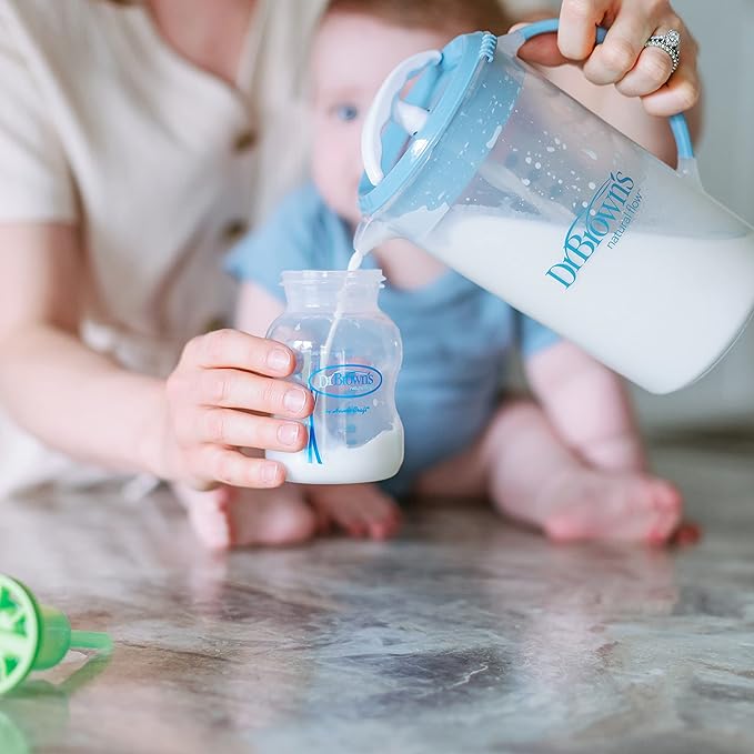 Dr. Brown's Baby Formula Mixing Pitcher 36 oz, Blue with Anti-Colic Options+ Narrow Baby Bottles, 4 Pack, 8 oz