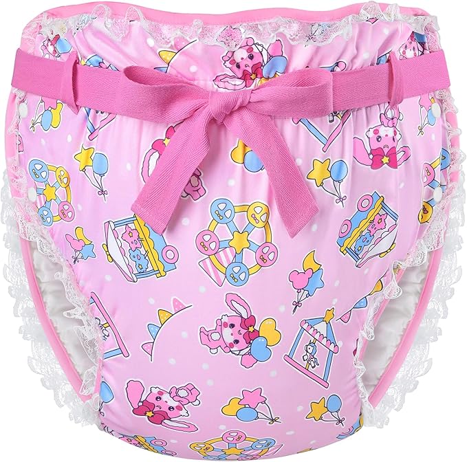 Littleforbig Adult Ribbon Omutsu Diaper Wrap Cover Washable Adjustable Reusable Waterproof - Usagi Pastel Circus Pattern