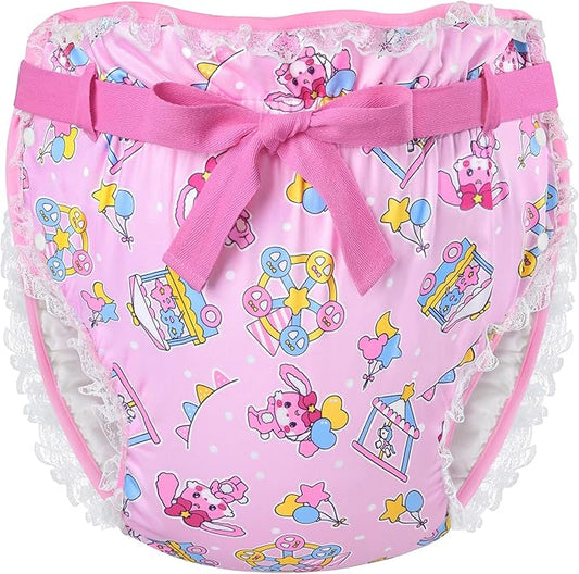 Littleforbig Adult Ribbon Omutsu Diaper Wrap Cover Washable Adjustable Reusable Waterproof - Usagi Pastel Circus Pattern
