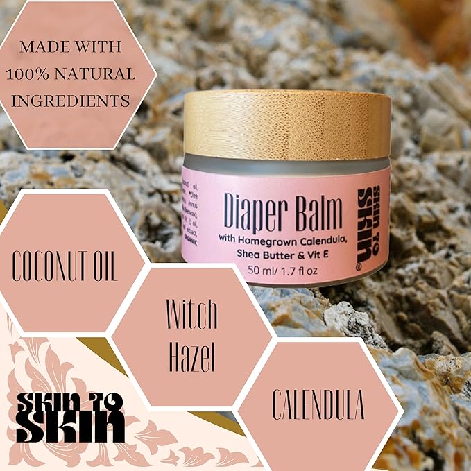 Skin to Skin Diaper Balm 50 ml - Plant Based Organic Baby Butt Balm with Calendula and Beeswax - Gentle Diaper Rash Preventative and Care for Your Little One's Delicate Skin