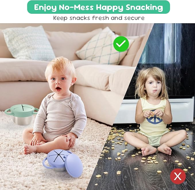 Bufilea 1 Pack Snack Containers for Toddlers, Stainless Steel Toddler Snack Cups with Silicone Food Catcher & Lids,Snack Cups for toddlers Spill Proof