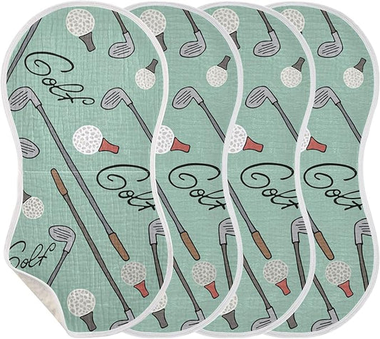 Golf Cartoon Burp Cloths Baby Boys Girls Absorbent Soft Cotton Burping Cloths Rags 4 Pack