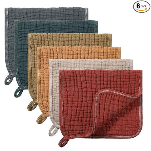 Hicarer 6 Pcs Girl Muslin Burp Cloths Cotton Burping Spit Rags Large 20 x 10 Inch 6 Layers Newborn Soft Absorbent Multicolor Wash Cloths Diapers for Baby Shower(Dark Color Series)