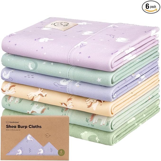 Organic Burp Cloths Baby Boy, Girl - 6-Pack Large 100% Cotton Burping Cloths for Babies, Spit Up Rags, Super Absorbent, Ultra Soft Newborn Rag, Gender Neutral, Machine Washable, Durable (Lunaris)